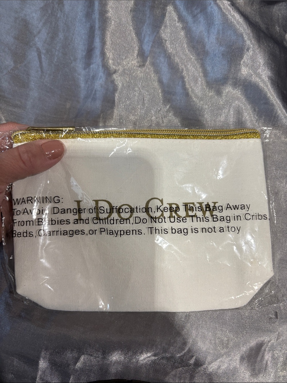 White Canvas Pouch with Gold Trim